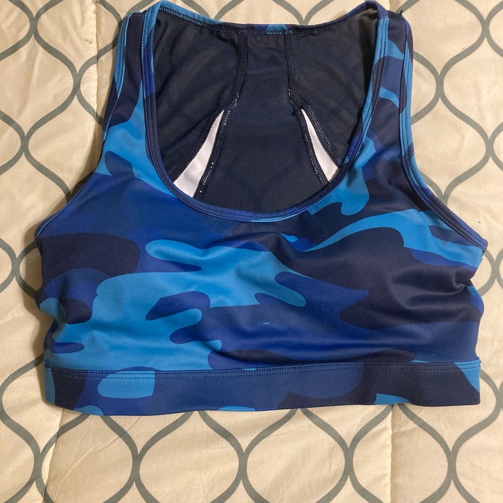 ZYIA blue camo bomber bra